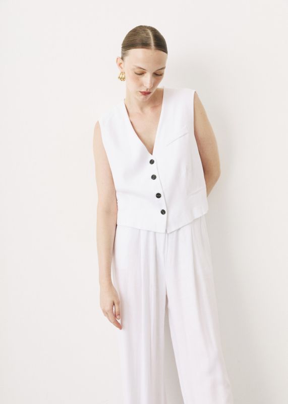 SHORT CLASSIC COLLAR VEST-LINEN PANTS WITH ELASTIC WAIST