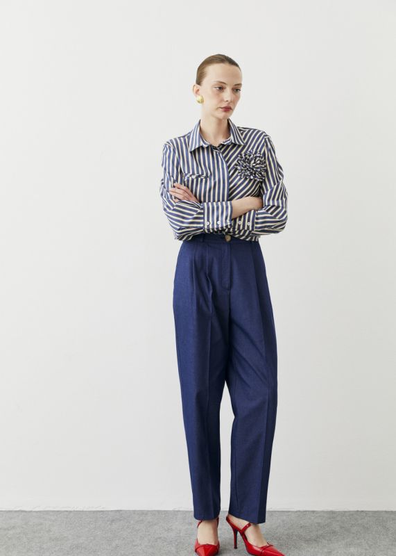 SHORT STRIPED POPLIN SHIRT