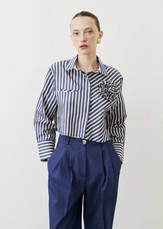 SHORT STRIPED POPLIN SHIRT