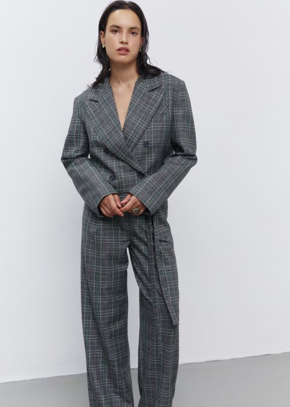 Plaid Crop Blazer - Plaid Palazzo Pants