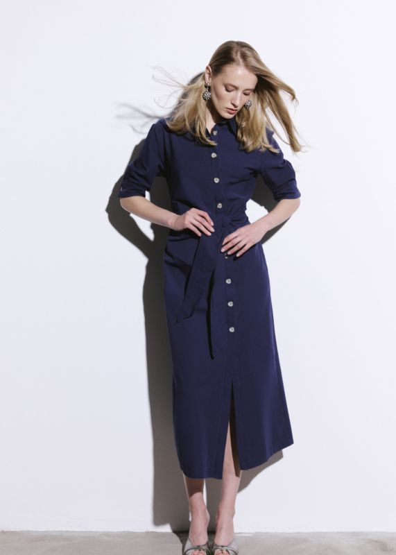 Midi Shirt Dress with Tie Front