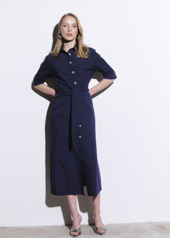 Midi Shirt Dress with Tie Front