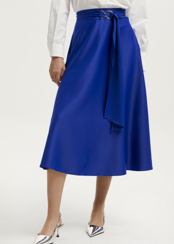 Flared Satin Skirt with Buckle Detail