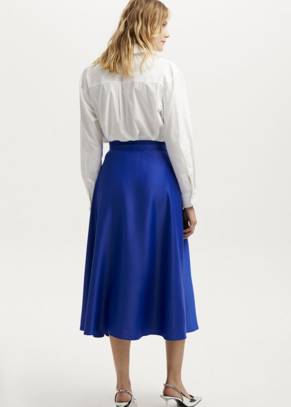 Flared Satin Skirt with Buckle Detail