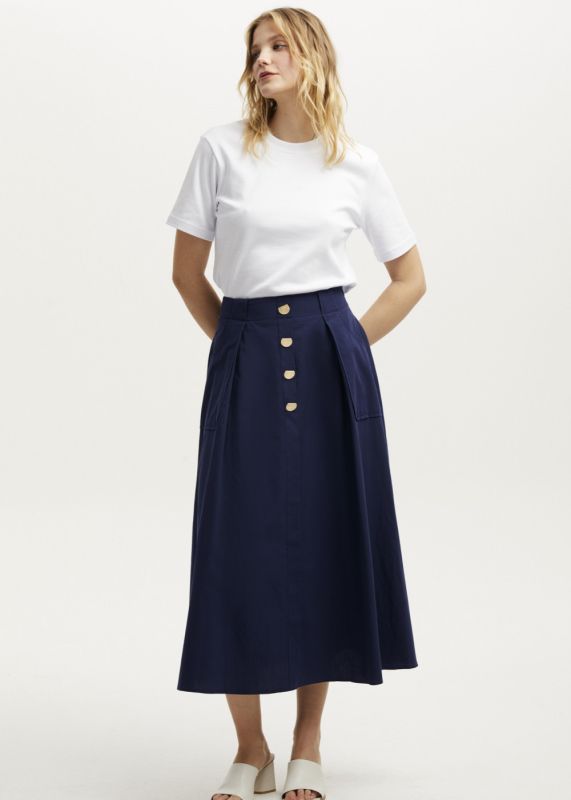 Gold Buttoned Flared Skirt