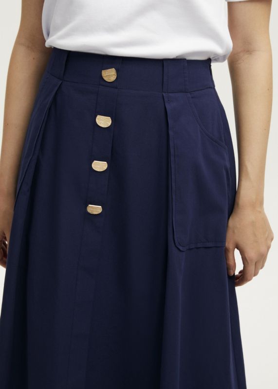 Gold Buttoned Flared Skirt