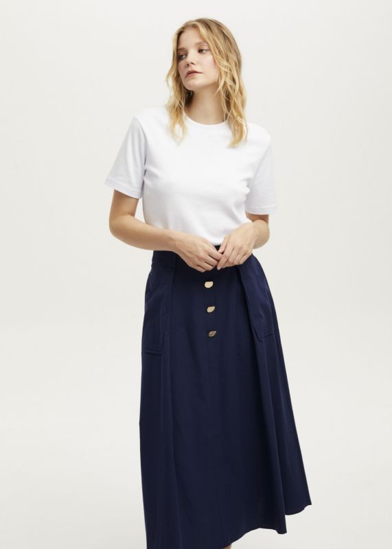 Gold Buttoned Flared Skirt