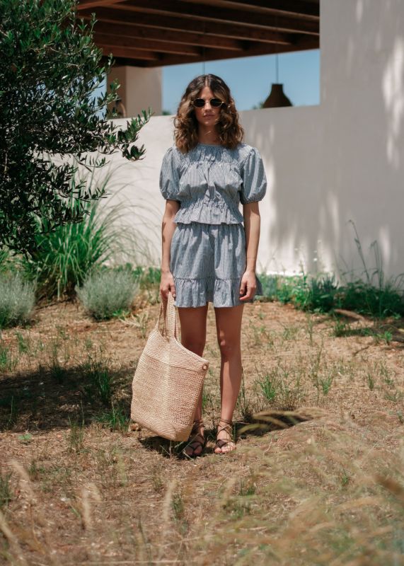 GINGHAM BLOUSE-GINGHAM MINI SKIRT