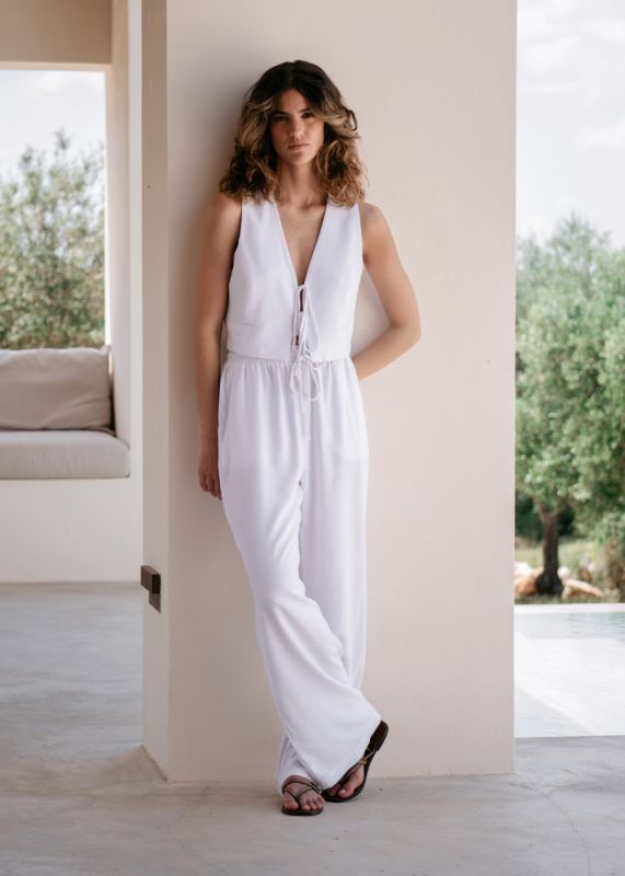 LINEN VEST WITH FRONT FASTENING - LINEN STRAIGHT CUT PANTS