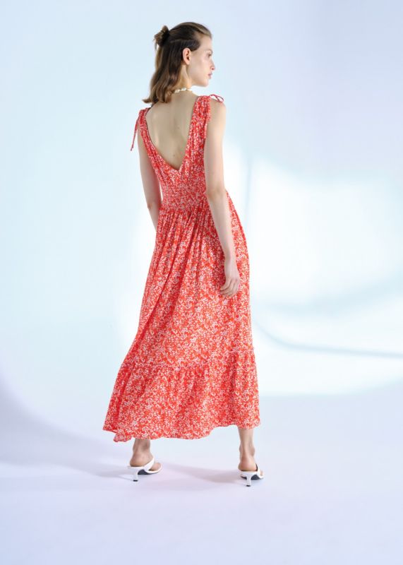 Flower Patterned Midi Length Dress