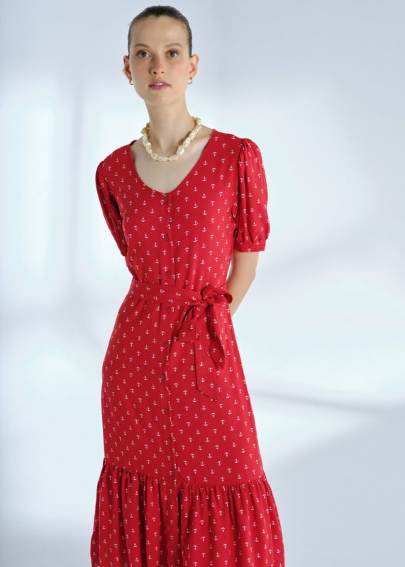 Anchor Patterned Midi Length Dress