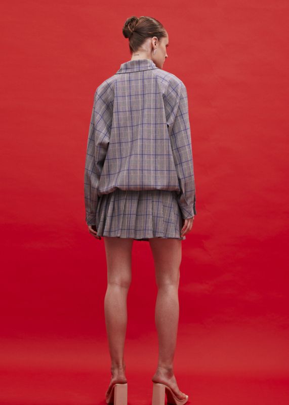 Plaid Oversize Jacket - Plaid Pleated Skirt