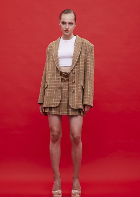 Design Oversize Plaid Jacket - Design Mini Skirt with Belt Detail