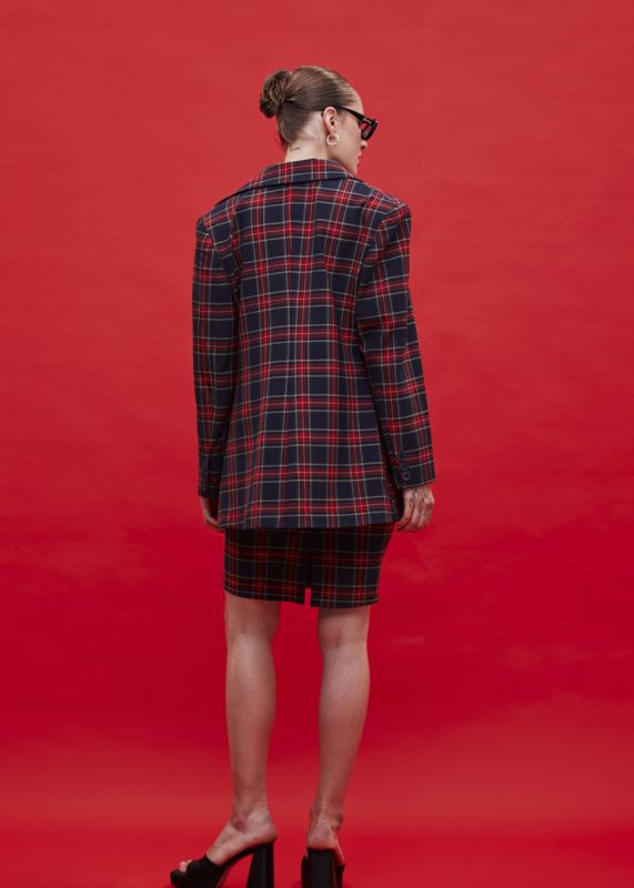 Oversized Plaid Jacket - Plaid Pencil Skirt