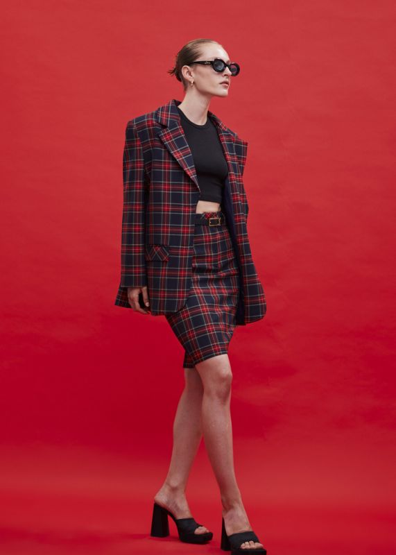 Oversized Plaid Jacket - Plaid Pencil Skirt