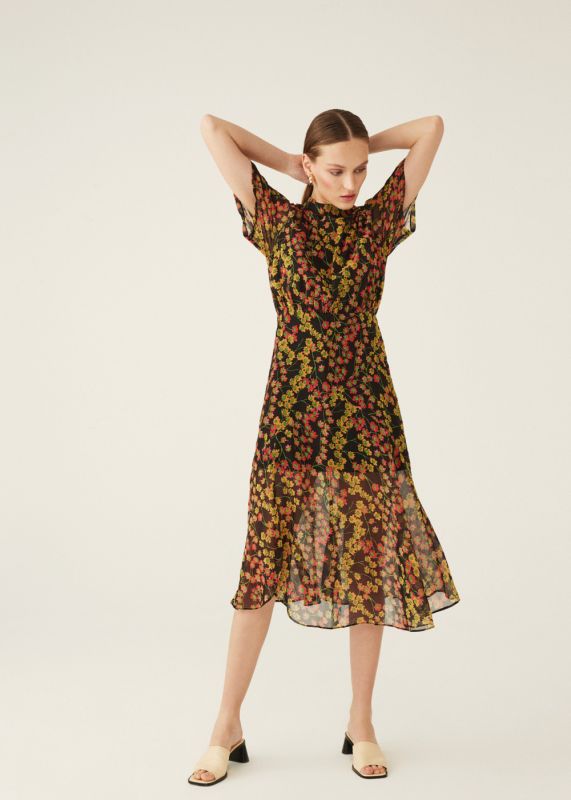 Flower Pattern Chiffon Dress