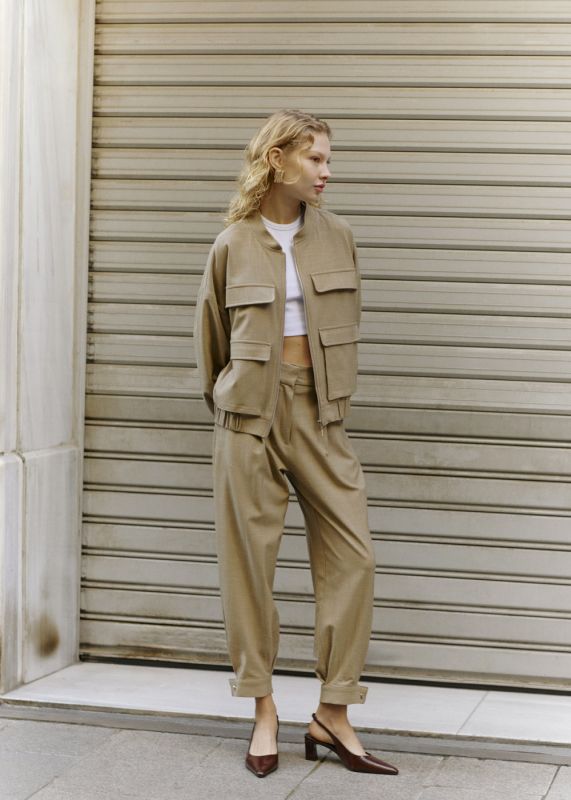 Bomber Jacket with Pockets - Cuffed Trousers